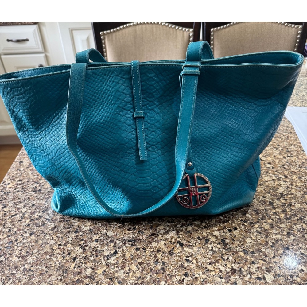Silvio Tossi‎ Teal Snake Embossed Leather Tote Bag With Dust Bag Thrashed Purse